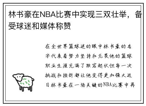 林书豪在NBA比赛中实现三双壮举，备受球迷和媒体称赞